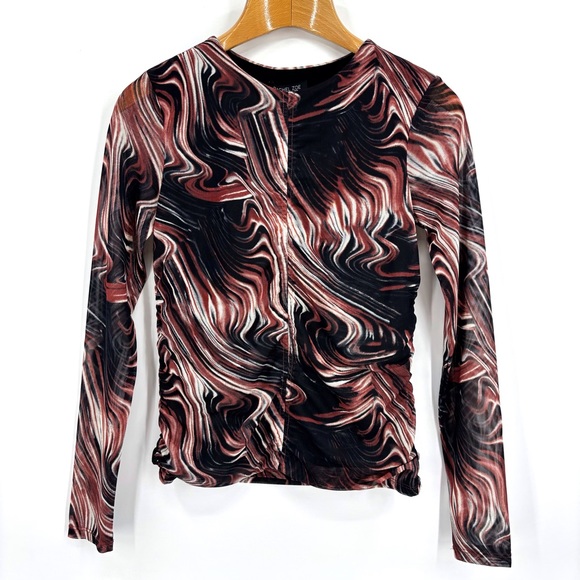 Rachel Zoe NWT Brown, White, and Black Swirl Pattern Long Sleeve Top, Small - Picture 12 of 16